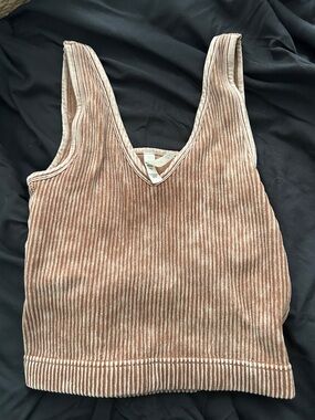 Zenana - Ribbed V-Neck Brami in Light Brown